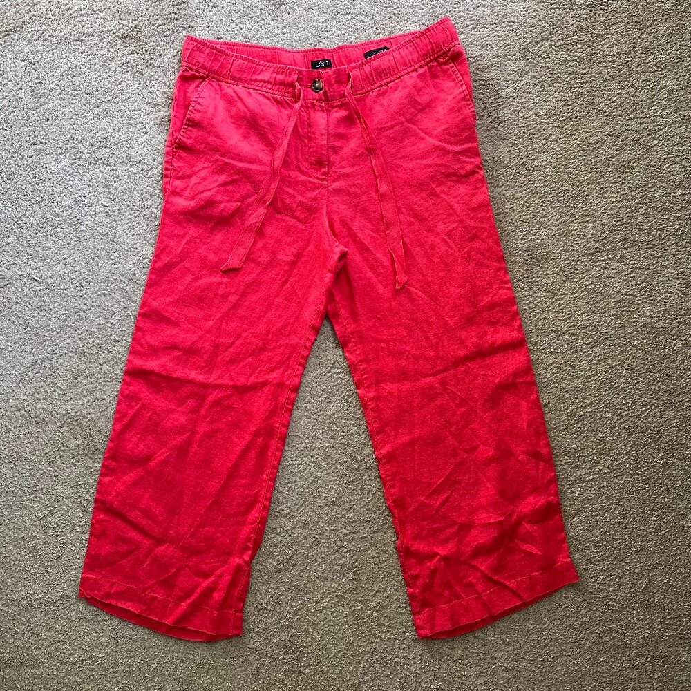 Loft Pants Womens Large 38x29 Marisa 100% Linen Pink Wide Leg Ann Taylor - Picture 2 of 13
